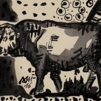 Faut pas embêter mon voisin  2016 Encre de Chine sur papier - 14,5 x 20 cm