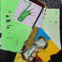 Baby sax 2010 Acrylique, crayon et collage sur toile - 116 x 89 cm