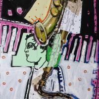 Douce bossa 2010 Acrylique, crayon et collage sur toile - 116 x 89 cm