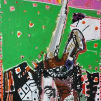 Mon jazz - Autoportrait II 2010 Acrylique et collage sur toile - 146 x 97 cm