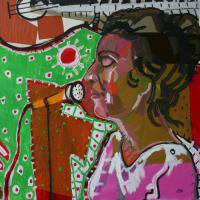 Mon jazz - Vivian 2010 Acrylique et collage sur toile - 100 x 100 cm