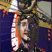 Mon jazz - Camille 2010 Acrylique et collage sur toile - 116 x 89 cm