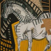 Cheval au fond jaune 1991 Acrylique, crayon et collage sur papier - 100 x 70 cm