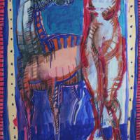 Confrontation 1994 Acrylique et crayon sur papier - 100 x 70 cm