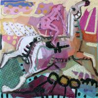 La cavalcade 2006 Huile et collage sur toile - 50 x 50 cm