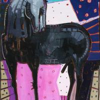 Le cheval amoureux 2003 Acrylique et collage sur toile - 130 x 89 cm