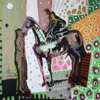 Les prétendantes 2007 Acrylique et collage sur toile - 100 x 100 cm