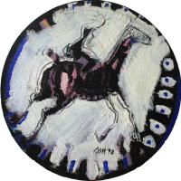 Femme et cheval I 1998 Acrylique sur bois - Diamètre : 39 cm