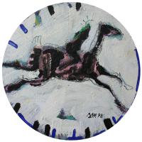 Femme et cheval IV 1998 Acrylique sur bois - Diamètre : 39 cm