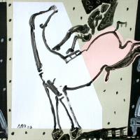 Les prétendantes II 2003 Acrylique et collage sur papier - 33,5 x 51 cm