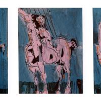 Triptyque au cheval rose 1998 Acrylique sur papier - 56 x 119 cm