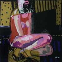 Accroupie 2010 Acrylique et collage sur toile - 50 x 50 cm