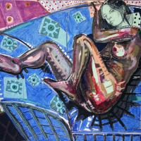 Encore sur la méridienne 2006 Acrylique, crayon et collage sur toile - 89 x 116 cm