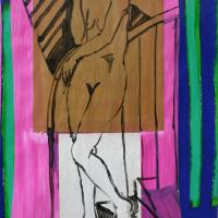 L'escalier III 2001 Acrylique et collage sur papier - 97 x 67 cm