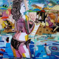 La belle à la plage 2006 Acrylique et collage sur toile - 89 x 116 cm