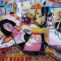 La plage 2006 Acrylique et collage sur toile - 81 x 100 cm