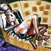La sieste 2006 Acrylique et collage sur toile - 100 x 100 cm