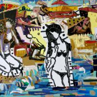 Les mamans à la mer 2006 Acrylique et collage sur toile - 65 x 81 cm