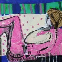 Nu rose 2002 Acrylique, crayon et collage sur toile  - 60 x 120 cm