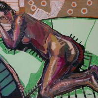 Sur la méridienne 2006 Acrylique et collage sur toile - 89 x 116 cm