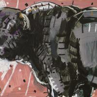 Le Charolais au fond rose 2023 Acrylique et pastel gras sur papier - 19,5 x 28,5 cm