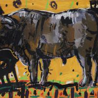 Le Charolais VII  2023 Acrylique et pastel gras sur papier - 19,5 x 28 cm