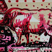 Mon voisin aime le rose II 2016 Encre et collage sur papier - 23,8 x 33,8 cm