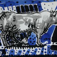 Mon voisin est paisible 2016 Encre sur papier - 23,5 x 34 cm (Coll. Maison du Charolais)