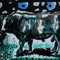 Mon voisin prend la pose II 2017 Encre de Chine sur papier - 24 x 34 cm (Coll. privée)