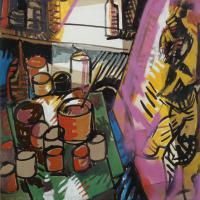 Dans l'atelier I 1990 Acrylique et collage sur papier - 89,5 x 78,5 cm