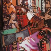 Dans l'atelier II 1990 Acrylique et collage sur papier - 100 x 67,5 cm