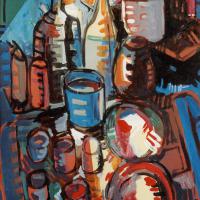 Dans l'atelier IV 1990 Acrylique et collage sur papier - 105 x 67 cm