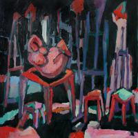 Intérieur de nuit 1987 Huile sur toile - 70 x 70 cm