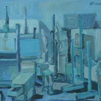 Interno blu II 1985 Huile sur panneau - 40 x 50 cm