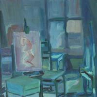 Interno blu III 1986 Huile sur panneau - 50 x 70 cm