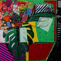 Bouquet final 2001 - Acrylique, crayon et collage sur toile - 89 x 116 cm (Collection privée)