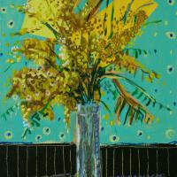 Mimosa 2011 Acrylique et collage sur toile  - 55 x 46 cm