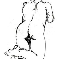 Nu agenouillé, de dos 1990
													 Encre sur papier - 28 x 26 cm