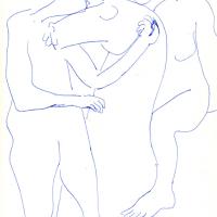 Couple et cheval 1991 Encre sur papier - 22 x 17 cm