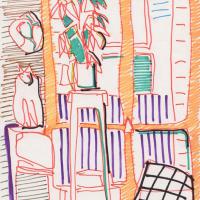 Intérieur avec le chat 1988 Feutre sur papier - 29,7 x 21 cm