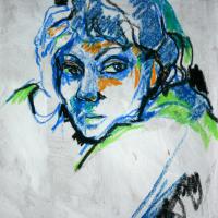 Sabina 1987 Pastel à l'huile sur papier - 49,7 x 36,5 cm