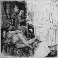 Le peintre et son modèle 1987
													Pointe sèche
													Tirage à 10 exemplaires