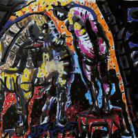 Conversation féérique  2023 Encre de Chine et pastel à l'huile sur papier - 27,5 x 40 cm