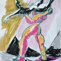 Danseurs I  Pastel à l'huile sur papier - 59,5 x 40 cm