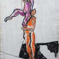 Danseurs VII Pastel à l'huile sur papier - 59,5 x 40 cm