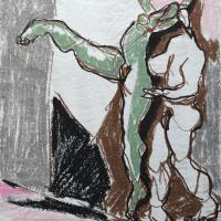 Danseurs III Pastel à l'huile sur papier - 59,5 x 40 cm