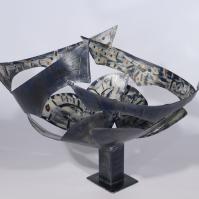 Vagues bleues 2025 Acier soudé peint et patiné - 41,8 x 46 x 42 cm